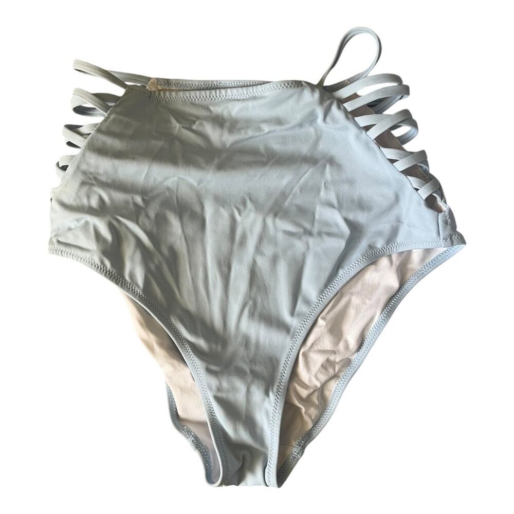 Pink Victoria's Secret baby blue strappy high waisted swim bottoms small